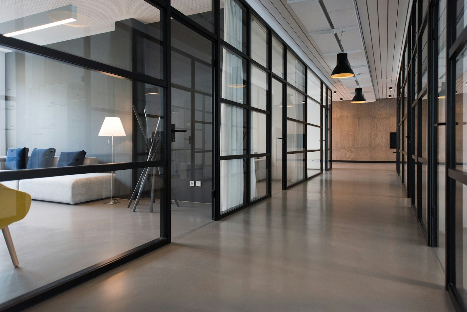 Glass-walled corridor architectural