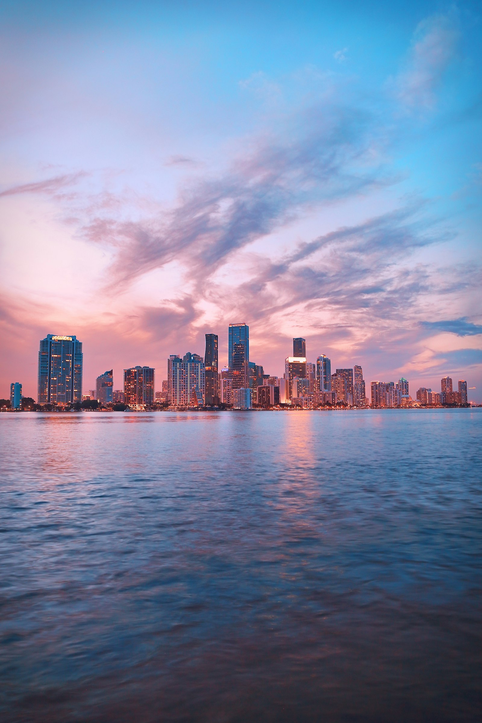 Miami waterfront at sunset